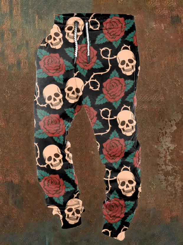 Men's Skull Illustration Printed Casual Pants