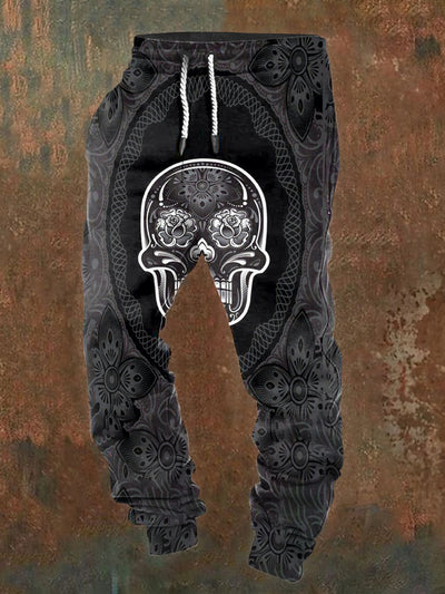 Men's Skull Illustration Printed Casual Pants