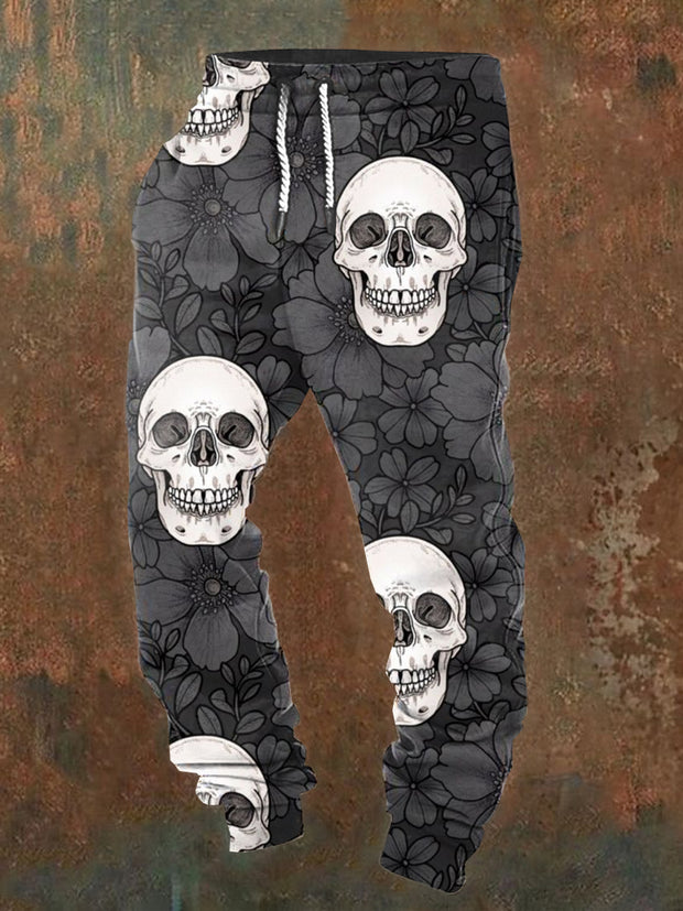 Men's Skull Illustration Printed Casual Pants