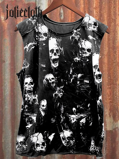 Unisex Retro Skull Illustration Printed Cotton Tank Top