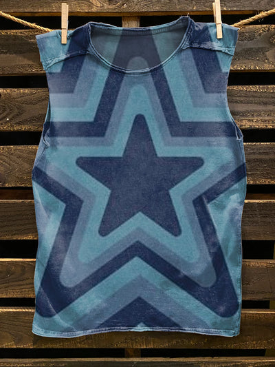 Unisex Retro Star Illustration Printed Casual Cotton Tank Top