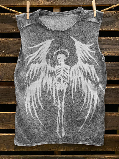 Unisex Gothic Skull Illustration Printed Casual Cotton Tank Top