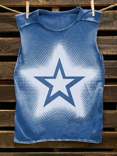 Unisex Retro Star Illustration Printed Casual Cotton Tank Top