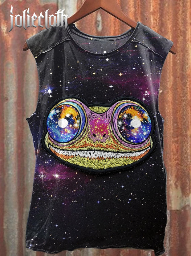 Unisex Starry Frog Illustration Printed Casual Cotton Tank Top