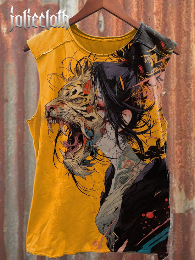 Unisex Tiger Girl Print Cotton Tank Top