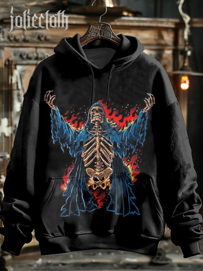 Unisex Fashion Skull Illustration Printed Casual Hoodie