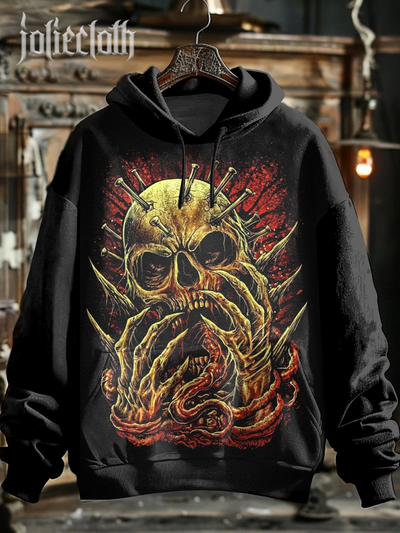 Unisex Fashion Skull Illustration Printed Casual Hoodie