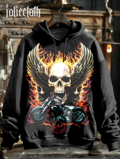 Unisex Retro Skull Art Illustration Printed Casual Hoodie