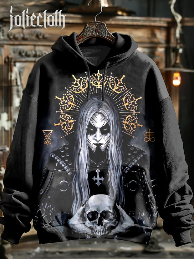 Unisex Retro Skull Art Illustration Printed Casual Hoodie