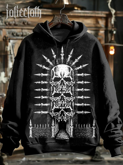 Unisex Retro Skull Art Illustration Printed Casual Hoodie