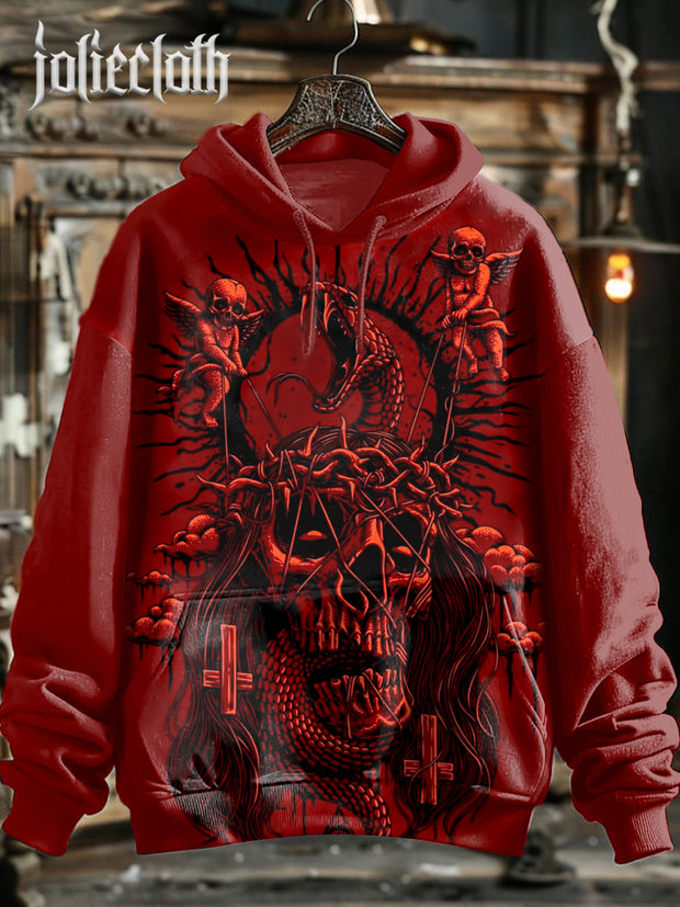 Unisex Retro Skull Art Illustration Printed Casual Hoodie