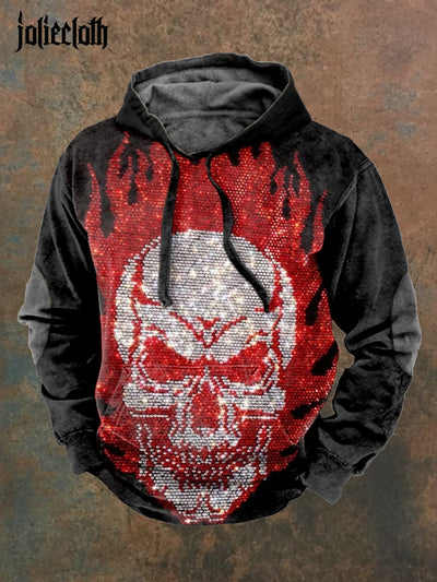 Men's Retro Skull Illustration Printed Casual Long Sleeve Hooded