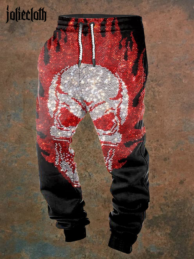 Men's Retro Skull Print Casual Pants