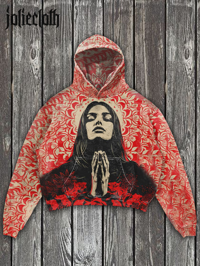 Unisex Girls Prayer Illustration Printed Casual Hoodie