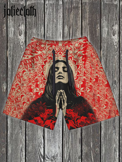 Men's Girls Prayer Illustration Printed Casual Sports Shorts