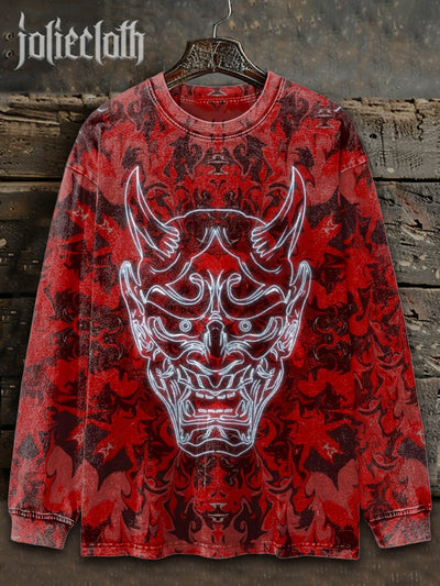 Unisex Retro Mask Illustration Print Long Sleeve Sweatshirt