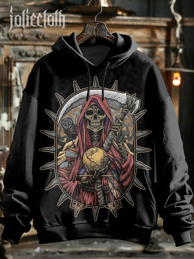 Unisex Retro Skull Graffiti Art Illustration Printed Casual Hoodie