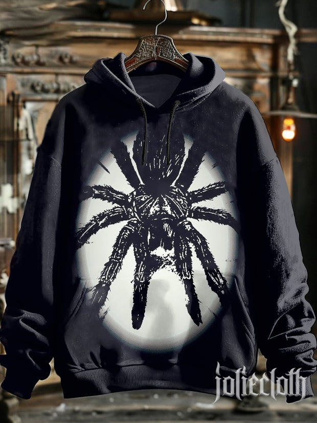 Unisex Retro Spider Art Illustration Printed Casual Hoodie