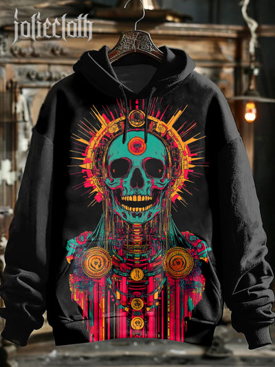 Unisex Retro Skull Art Illustration Printed Casual Hoodie