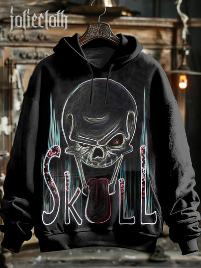 Unisex Retro Skull Graffiti Art Illustration Printed Casual Hoodie