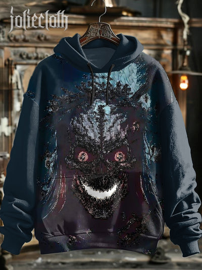 Unisex Retro Evil Mask Art Illustration Printed Casual Hoodie