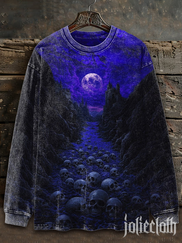 Unisex Doomsday Skull Art Illustration Print Casual Long Sleeve Sweatshirt