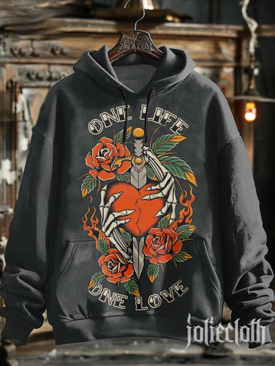 Unisex Retro Tattoo Illustration Printed Casual Hoodie