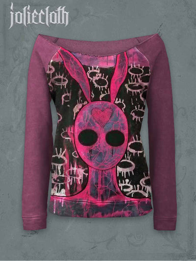 Women's Retro Punk Bunny Print Casual Off-the-shoulder Long Sleeve Top