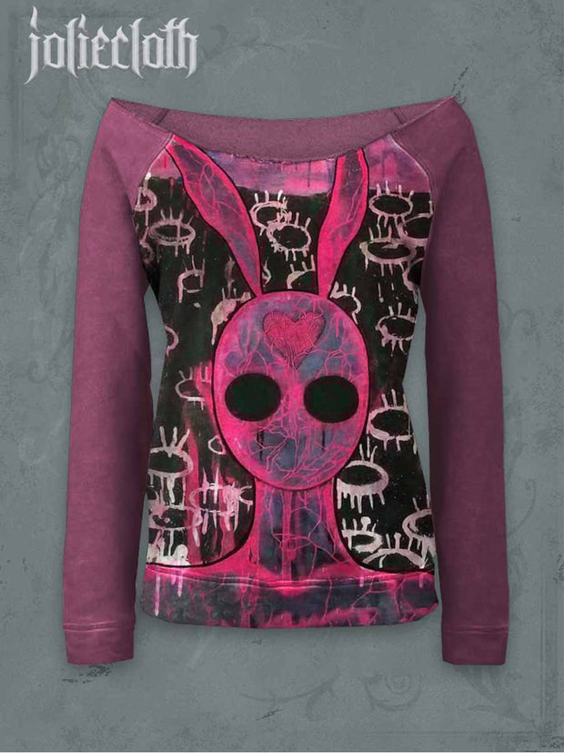 Women's Retro Punk Bunny Print Casual Off-the-shoulder Long Sleeve Top