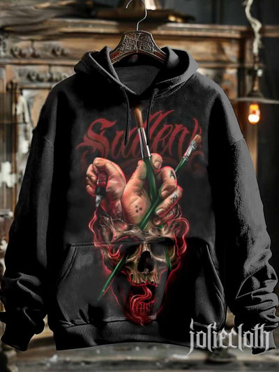 Unisex Retro Skull Illustration Printed Casual Hoodie