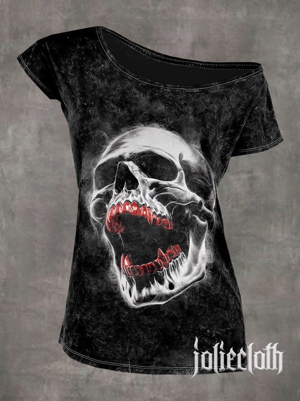 Women's Retro Skull Illustration Printed Casual Short Sleeve T-shirt