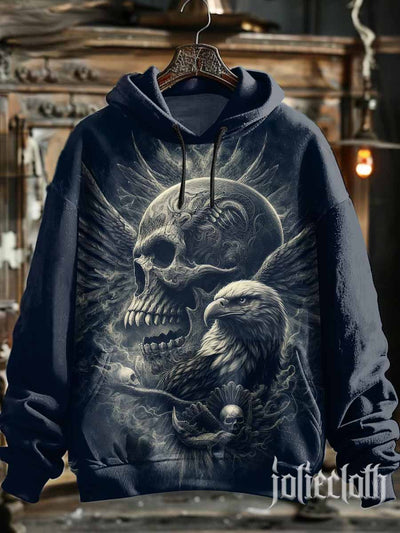 Unisex Retro Skull Illustration Printed Casual Hoodie