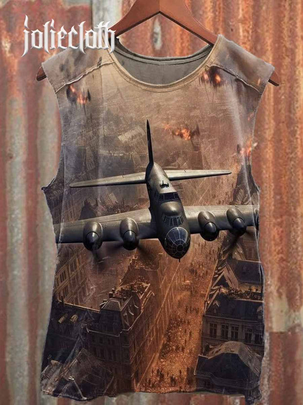 Unisex Combat Aircraft Illustration Casual Cotton Tank Top