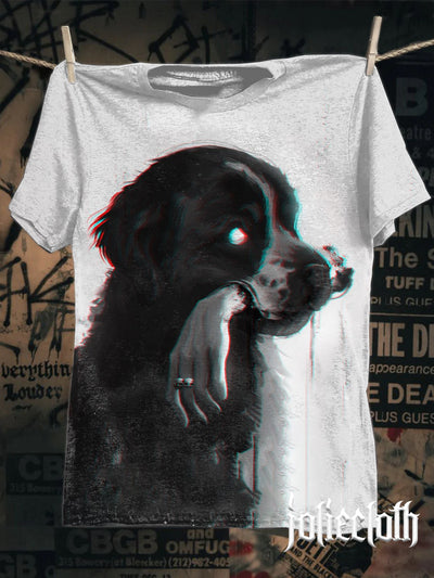 Unisex Fierce Dog Illustration Printed Casual Cotton T-shirt