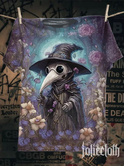 Unisex Witch Doctor Illustration Printed Casual Cotton T-shirt