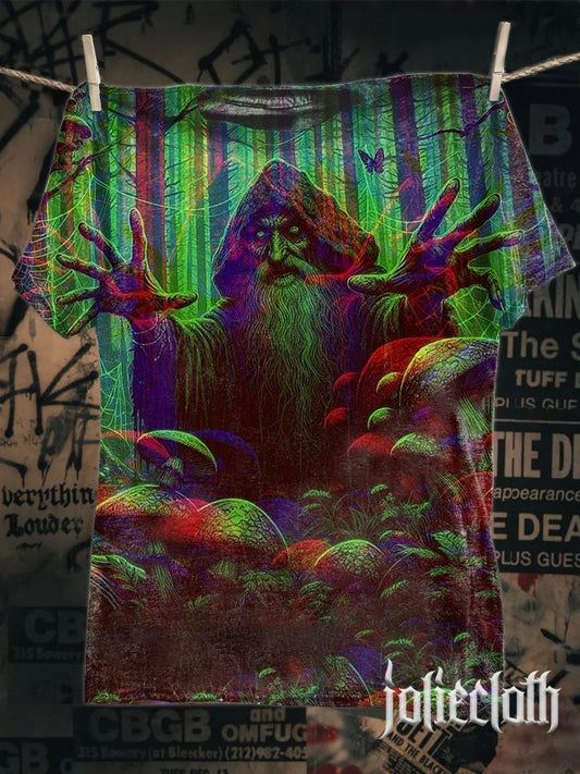 Unisex Fantasy Mushroom Illustration Printed Casual Cotton Short Sleeve T-Shirt