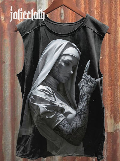 Unisex Vintage Nun Print Cotton Tank Top