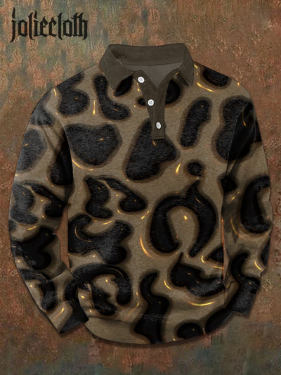 Men's Retro Leopard Print Casual Polo Shirt