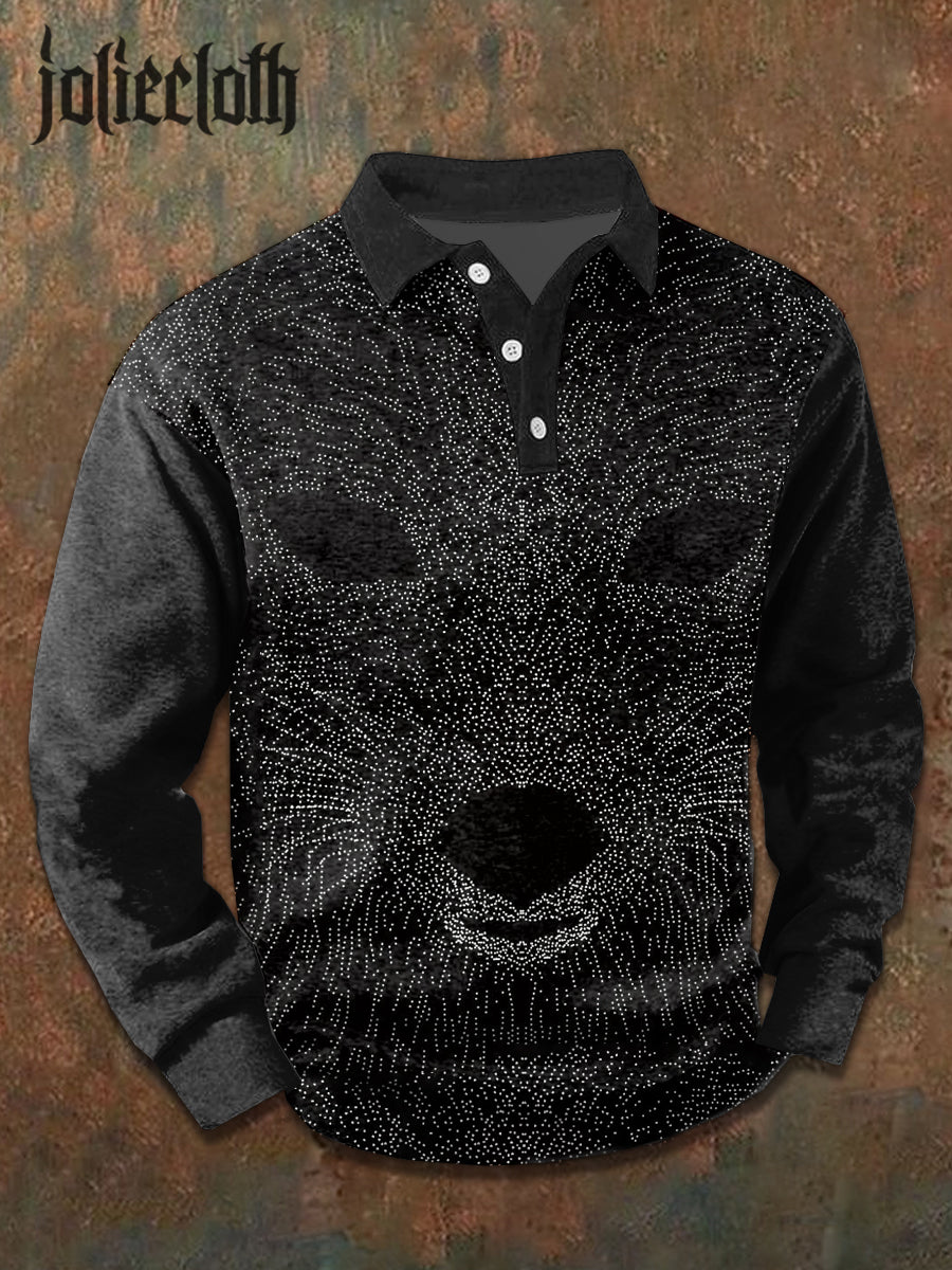 Men’s Spotted Fox Illustration Printed Casual Polo Shirt