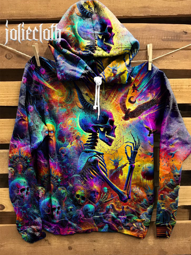 Unisex Fantasy Skull Illustration Printed Casual Hoodie