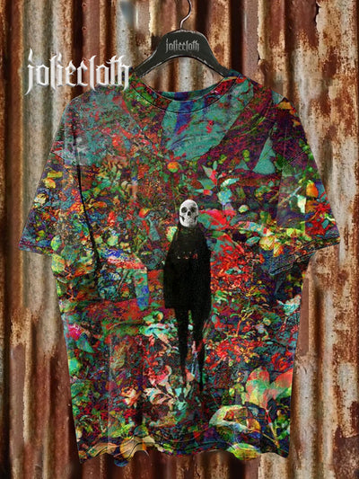 Unisex Fantasy Skull Illustration Print Casual Cotton T-Shirt