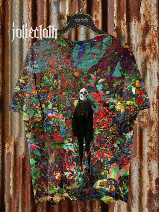 Unisex Fantasy Skull Illustration Print Casual Cotton T-Shirt