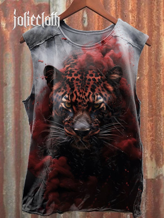 Unisex Fierce Leopard Illustration Printed Casual Cotton Tank Top