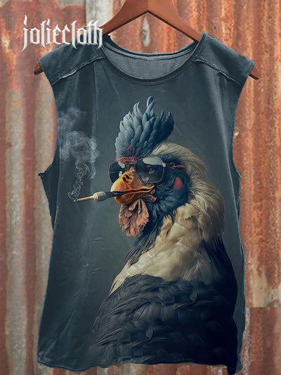 Unisex Ferocious Chicken Illustration Printed Casual Cotton Tank Top