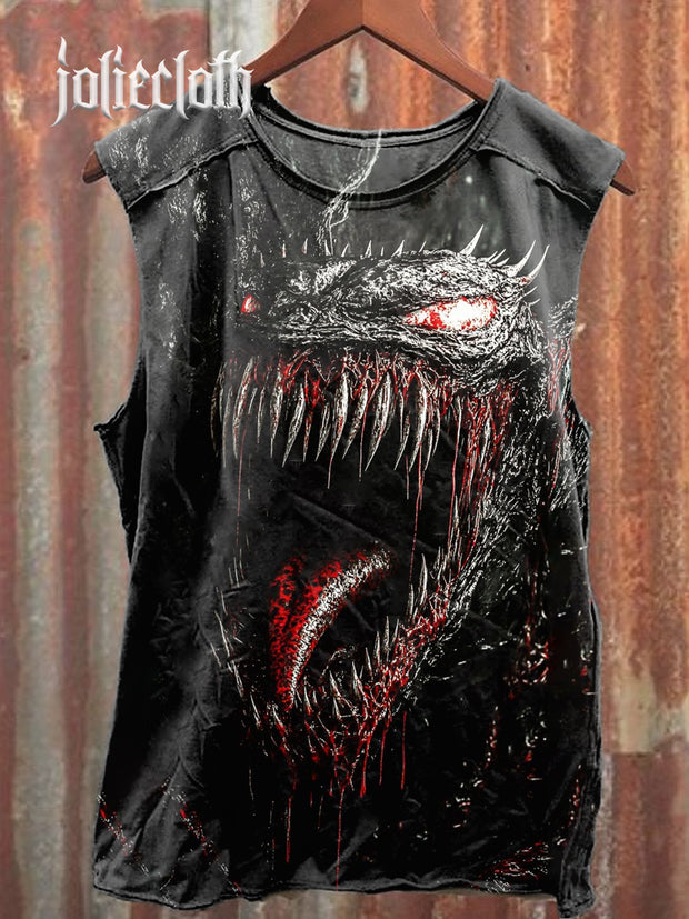 Unisex Monster Creature Illustration Printed Casual Cotton Tank Top