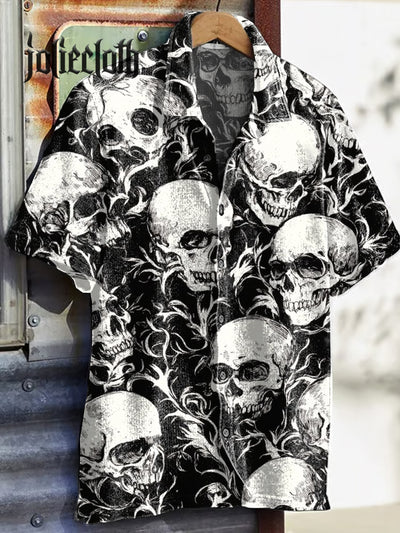 Men's Retro Dark Skull Illustration Printed Casual Shirt