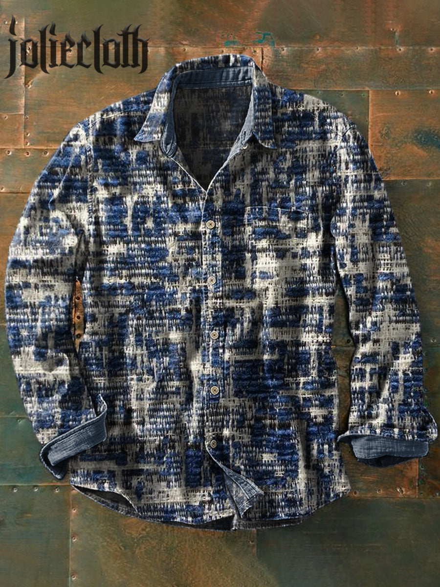 Men's Retro Western Texture Illustration Print Casual Long Sleeve Shirt
