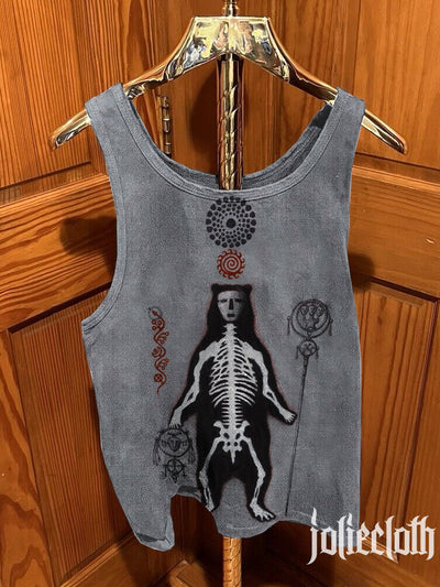 Unisex Mystical Totem Illustration Printed Cotton Tank Top