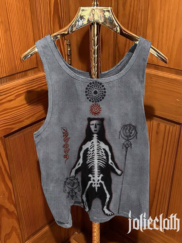 Unisex Mystical Totem Illustration Printed Cotton Tank Top