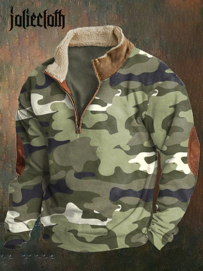 Men's Vintage Camouflage Texture Zipper Sweatshirt